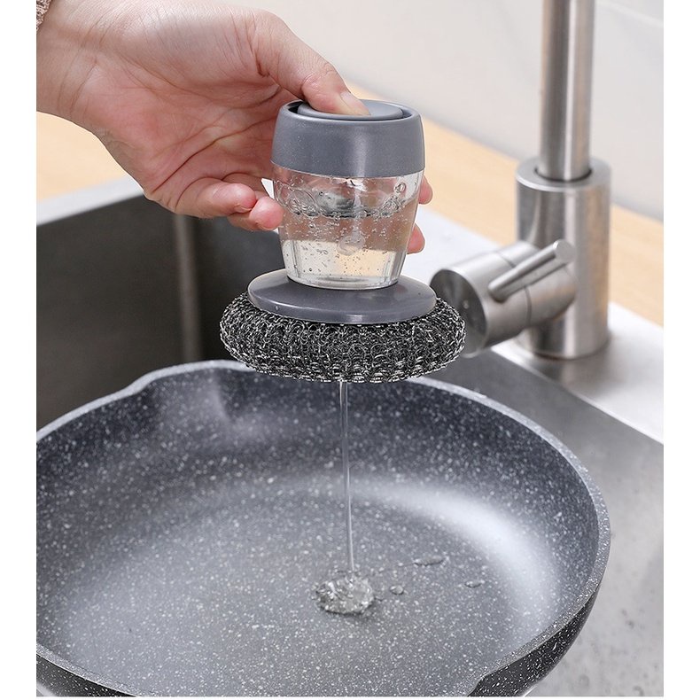 Dụng Cụ Cọ Rửa Đa Năng, Cọ Xoong Nồi, Cọ Bếp, Cọ Rửa Bát Đĩa Có Bình Chứa Tiện Lợi - Cọ Sắt