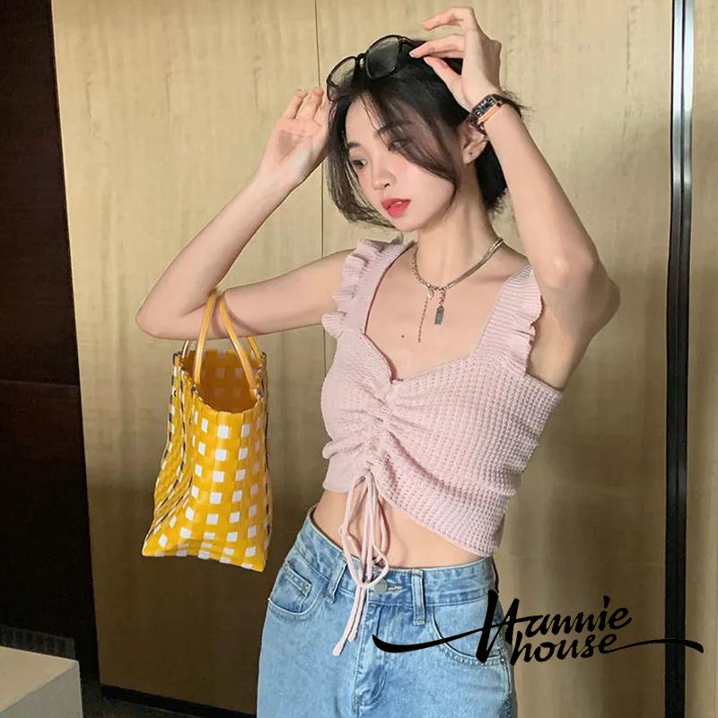 Hannie-Spicy Girl Women´s Front Tie-Up Ruffles Decor Backless Knitted Vest