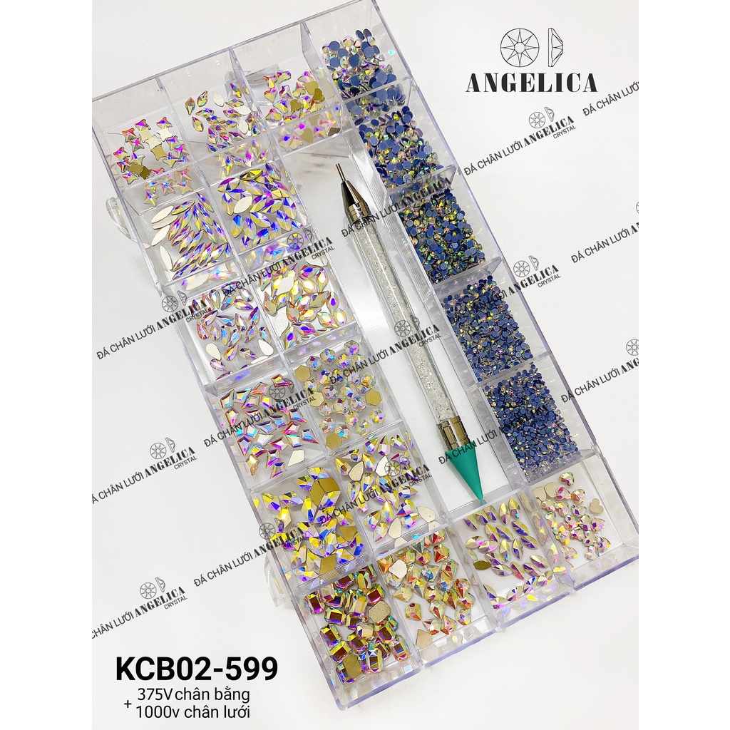 Combo Khay Đá Nail Màu Đen Khói Chân Bằng Và Chân Lưới Kèm Phụ Kiện Móng ANGELICA KCB-599