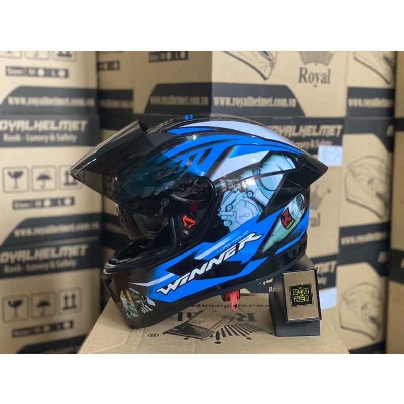 MŨ FULLFACE 2 KÍNH M266 ĐEN BÓNG LÊN TEM HÃNG XE XANH DƯƠNG CỰC ĐẸP, Mua 1 MŨ TẶNG 1 Quà, BH 12 Tháng