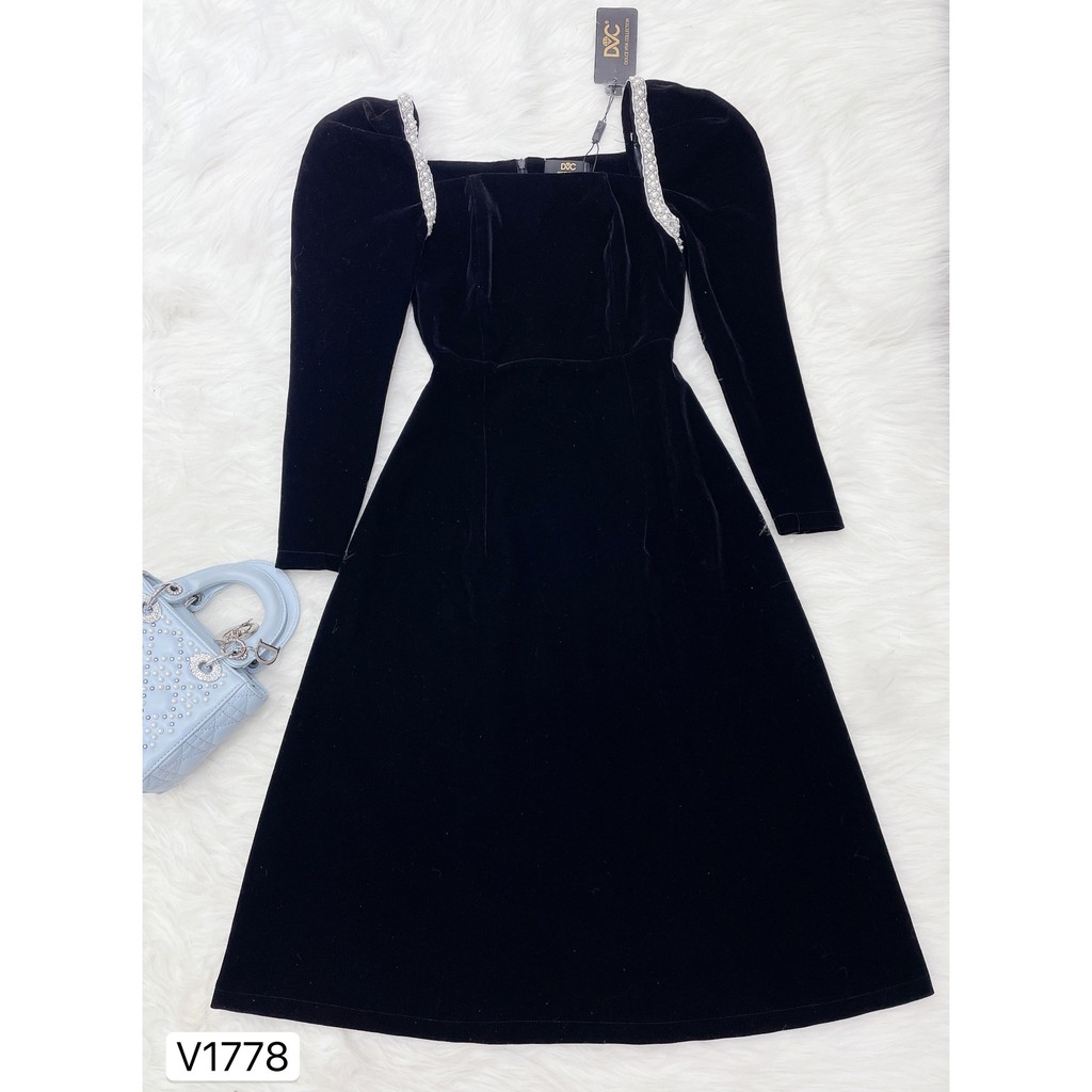 Váy nhung đen viền ngọc V1778 - Đẹp Shop DVC - Kèm ảnh thật trải sàn do shop tự chụp | BigBuy360 - bigbuy360.vn