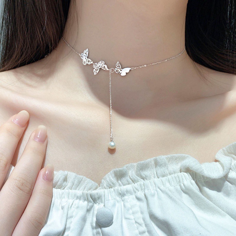 Vòng cổ mạ bạc 925 hình bướm tua rua