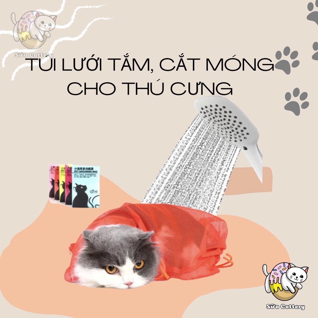 Túi lưới hỗ trợ tắm cho mèo, túi hỗ trợ cắt móng cho mèo, hạn chế bị mèo cào