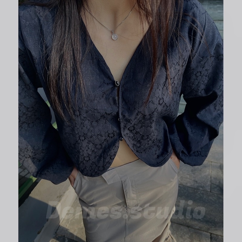 Áo khoác cadigan tay bồng dáng crop
