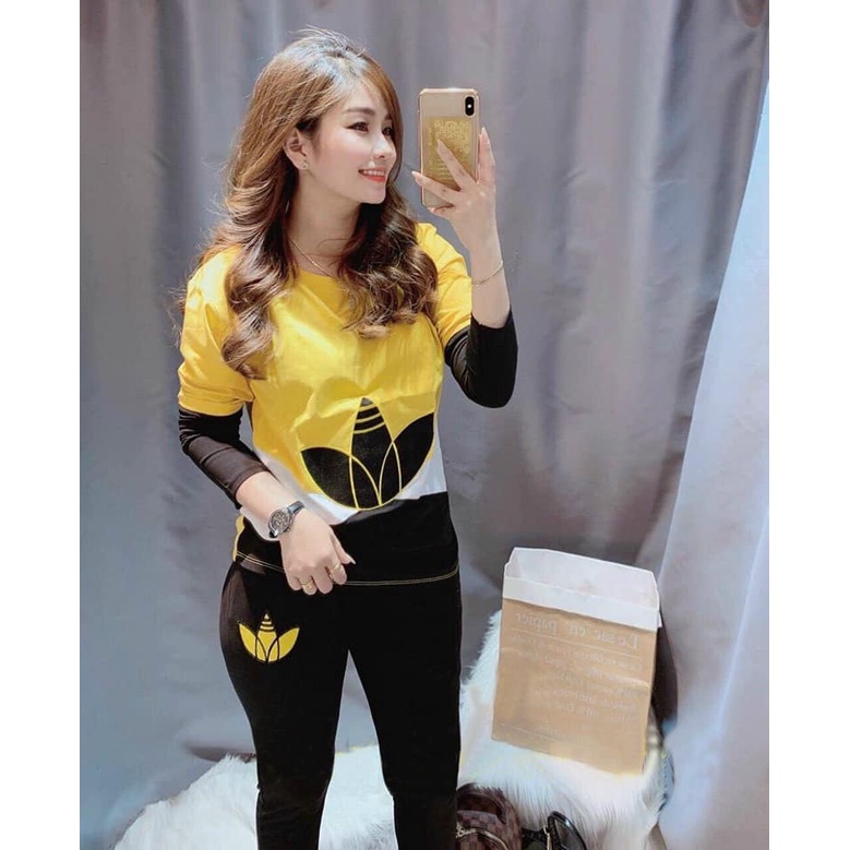 Đồ bộ cotton nữ tay dài - Phối màu - logo thêu - 42kg đến 70kg