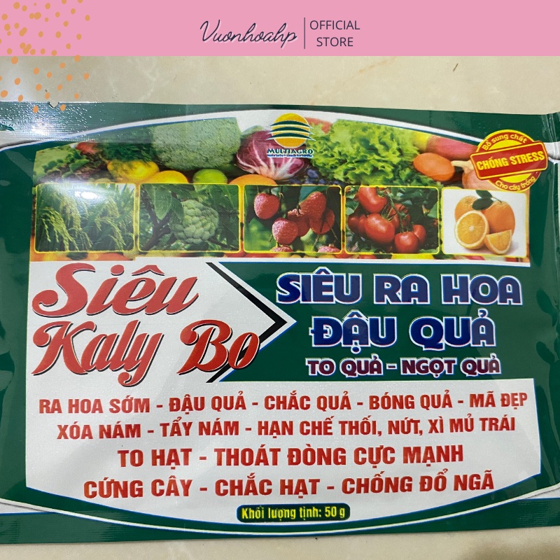 Phân bón Kali bo 50g kích thích ra hoa đậu quả, to trái, lớn trái, chắc quả, ngọt quả