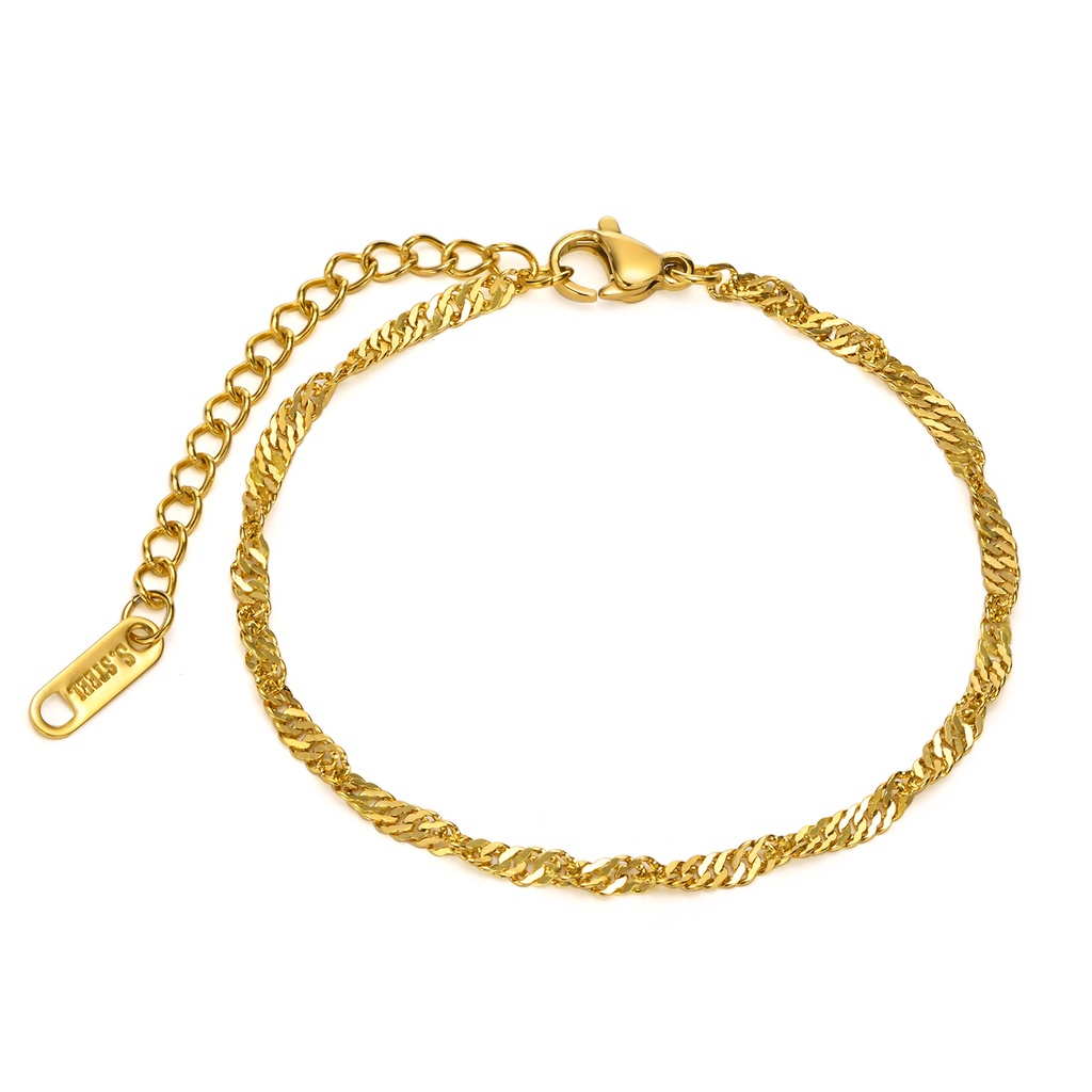 Vnox Vòng Tay Dạng Chuỗi Gợn Sóng Bằng Thép Không Gỉ Mạ Vàng 14k Cho Nữ