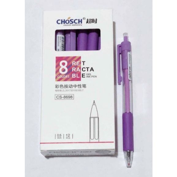 Hộp 12 cây bút gel dạng BẤM mực nước Chosch 8698 Ngòi 0.5mm