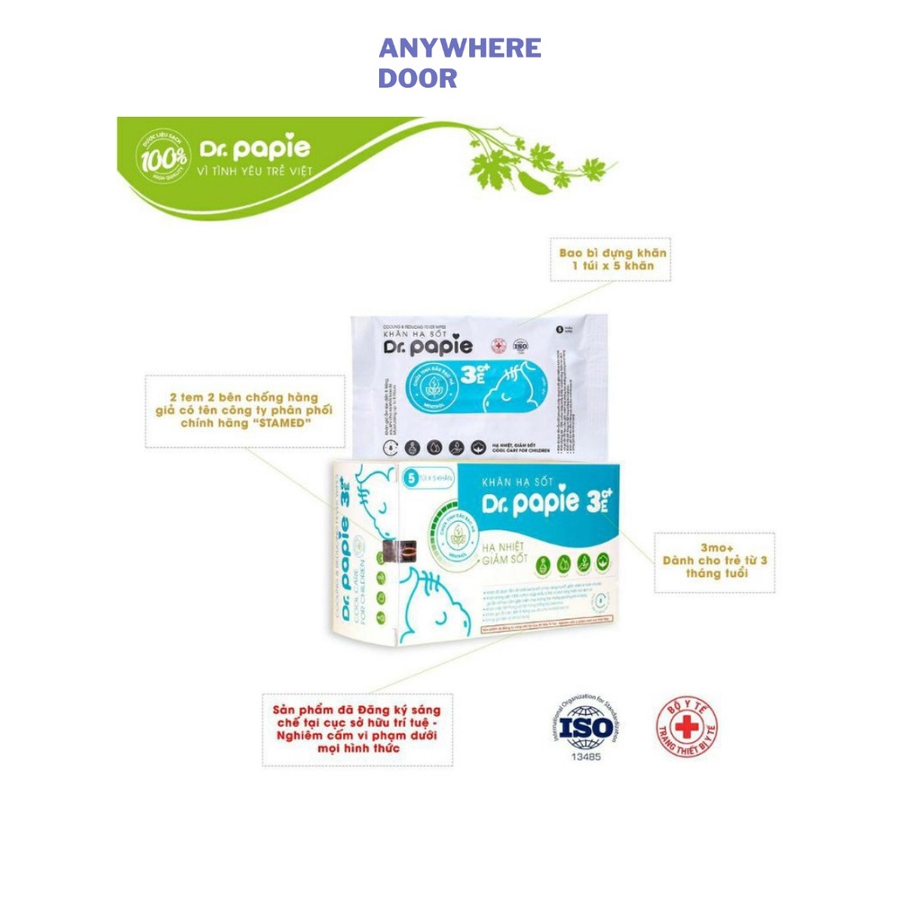 Khăn lau hạ sốt Dr Papie dành cho bé 0m+ và 3m+ hộp 25 tờ