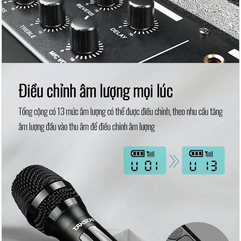 Micro Hát Karaoke Takstar TS-K201 Không Dây Độ Nhạy Cao, Chống Nhiễu, Khoảng Cách Xa, Chính Hãng Cao Cấp Bảo Hành 1 Năm