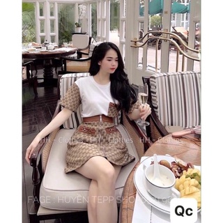 Set bộ gc màu bò kèm chân váy phối khoá - bộ gc nữ cao cấp