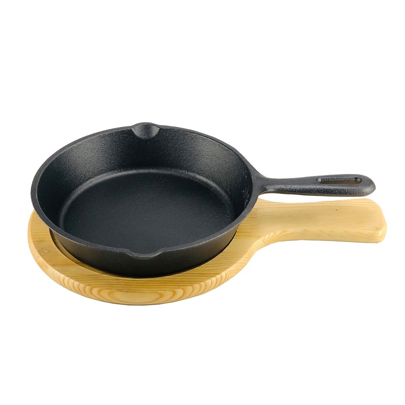 Chảo Gang Đúc Chảo Gang Truyền Thống Nguyên Khối Size 24 Kèm Đế Gỗ Chống Dính Tự Nhiên Dùng Được Bếp Từ