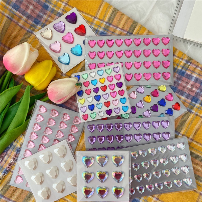 Sticker Đính Đá 3D Sparkle Heart Trái Tim Hạt Tròn Dán Trang Trí Đáng Yêu