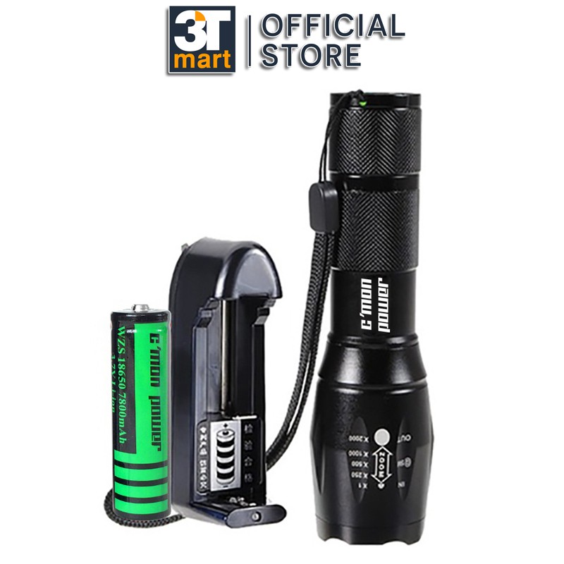 Bộ đèn pin siêu sáng C'MON GUARD XML-T6 10W + pin sạc + sạc (xanh lá)