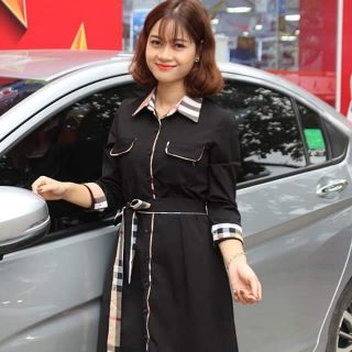Váy đen phối viền kẻ b.b.r kèm nơ thắt eo a500.309