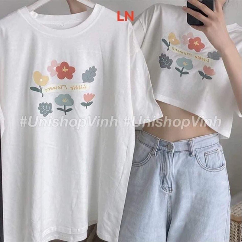 kho sỉ giá rẻ- Áo đôi bông hoa croptop +áo phông LN11