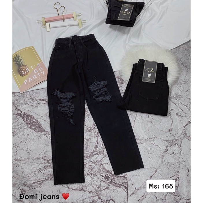 Quần Baggy Jean Nữ Lưng Cao Rách Trẻ Trung Cá Tính Size Nhỏ Ms168