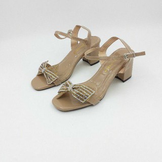 giày sandal nữ cao gót đế vuông 5P quai đính nơ đá cao cấp - MÃ GCG00T5