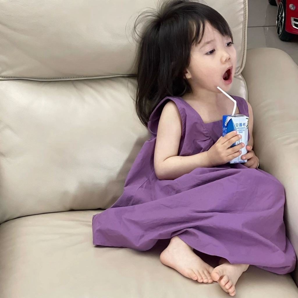 Đầm Công Chúa Mùa Hè Hai Dây Tay Cộc In Họa Tiết Hoa Phong Cách Phương Tây Dễ Phối Đồ Phong Cách Hàn Quốc Cho Bé Gái