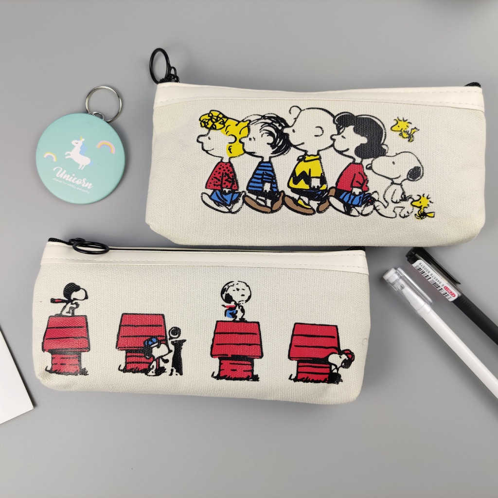 Túi Đựng Bút Bằng Vải Canvas In Hình Snoopy Dễ Thương Dành Cho Học Sinh