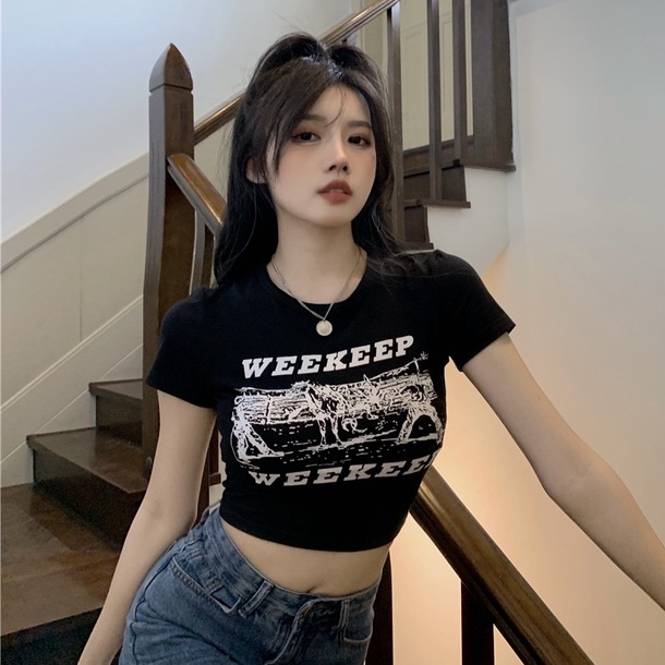 Áo Thun Croptop Nữ Tay Ngắn In Hình