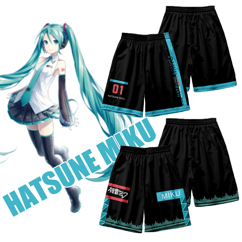 Quần Short Thể Thao Lưng Cao Ống Rộng In Họa Tiết Hatsune Miku Phong Cách Thể Thao Thời Trang Đi Biển Cho Nam