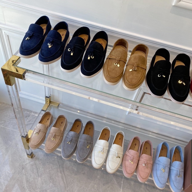 Giày lười da cho nữ thương hiệu Loro Piana da thật cao cấp bản da lộn