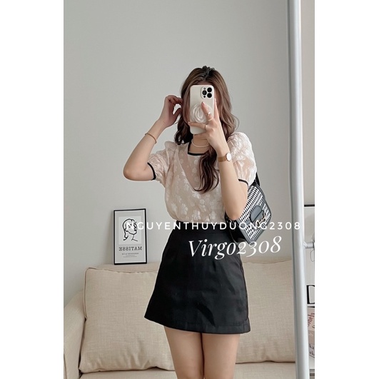 [HÀNG SẴN]ÁO REN HOA CỔ TRÒN VIỀN ĐEN “ALI TOP” siêu xinh