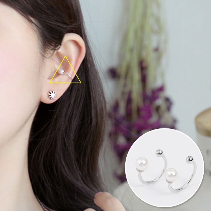 [ 2 CHIẾC ] Khuyên tai bông tai kẹp vành tai không cần bấm lỗ hạt ngọc t.rai gồm 2 chiếc cho nữ KT-77