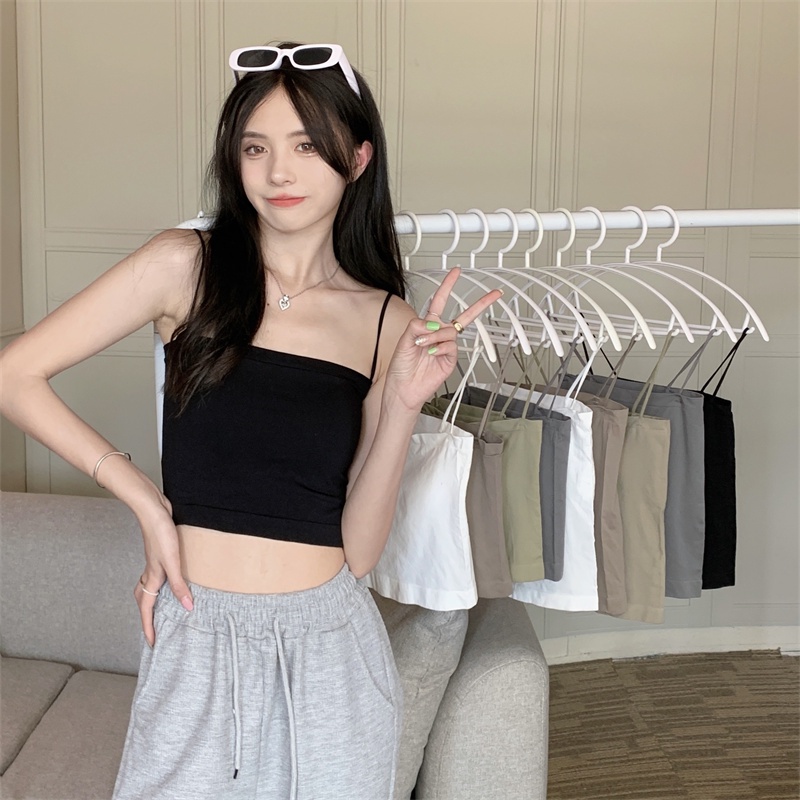 Xiaozhainv Áo Croptop Hai Dây Màu Trơn Phong Cách Hàn Quốc Gợi Cảm Với 6 Màu Lựa Chọn | BigBuy360 - bigbuy360.vn