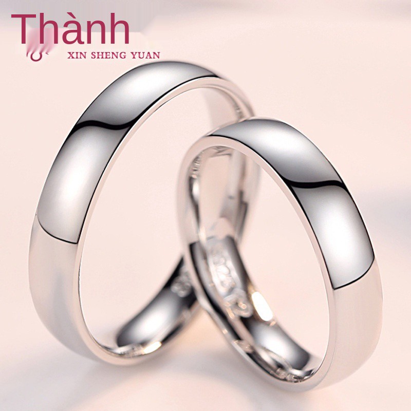 S925 Sterling Silver Glossy Bên trong Vòng cung Cặp đôi Nhẫn thời trang Hàn Quốc nam của phụ nữ bán buôn