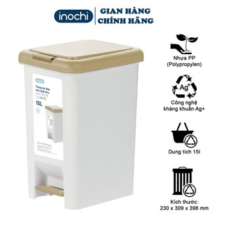 Thùng Rác Hiro Nhựa Đạp Chân Nắp Đậy Chữ Nhật INOCHI 15 Lít Làm Sọt Rác Văn Phòng Gia Đình TRAC15