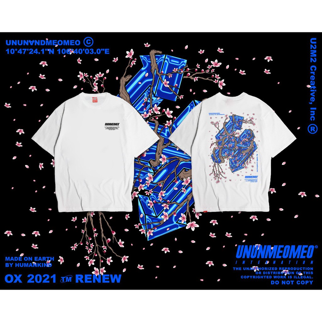 Áo Thun Nam Nữ From Rộng Tay Lỡ - Ủn Ủn Meo Meo® Chất Liệu Vải Thun Cotton 100% - 2 Màu Trắng / Đen In Họa Tiết Hoa Đào | BigBuy360 - bigbuy360.vn