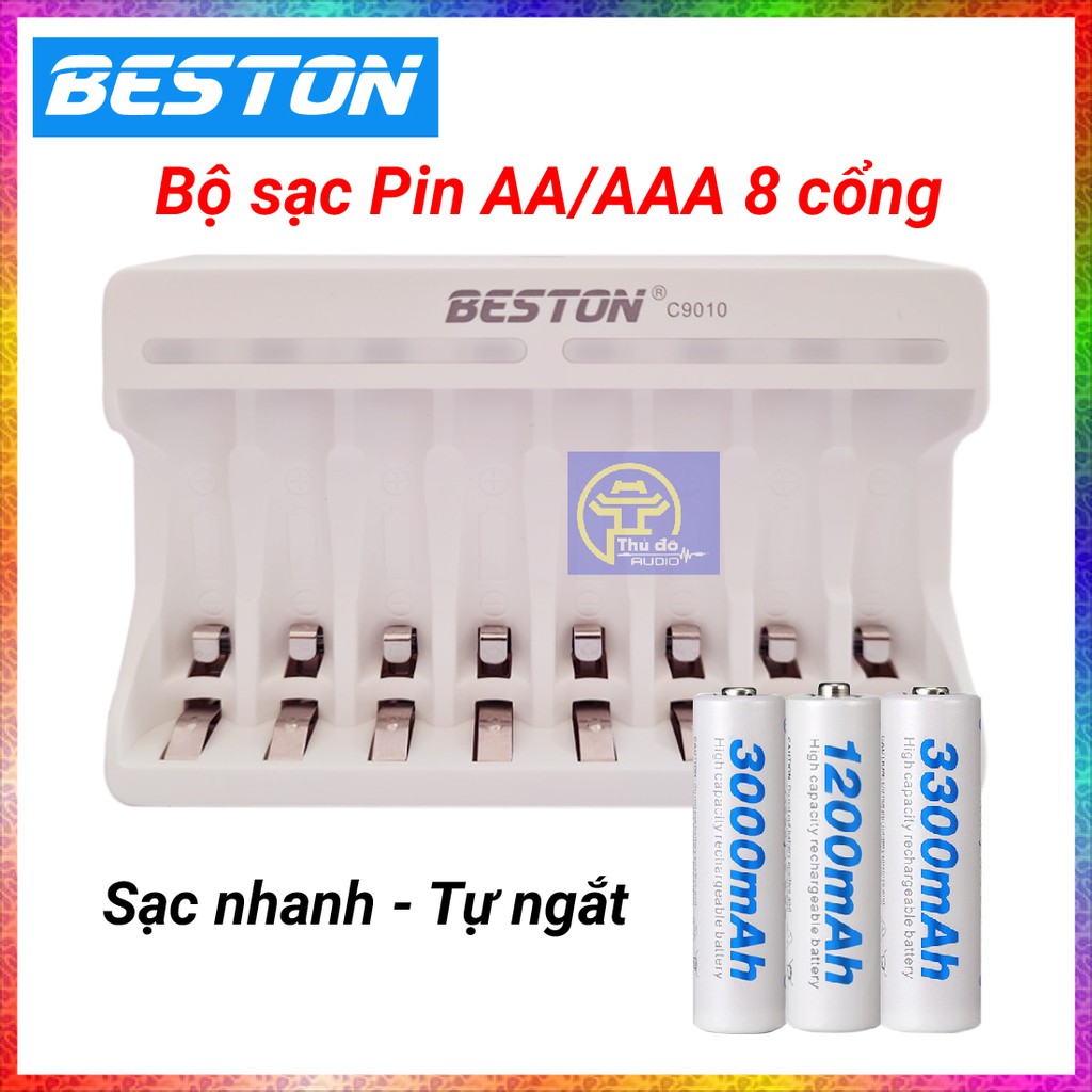 {Hàng chính hãng} Bộ Sạc Pin AA, AAA Beston C9010, Sạc cùng lúc 8 Pin, sạc nhanh tự ngắt khi đầy, Led báo trạng thái sạc