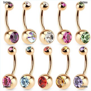 (Eetmo) Gold Black Titanium Rhinestone Barbell Navel Belly Button Bar Ring Body Piercing