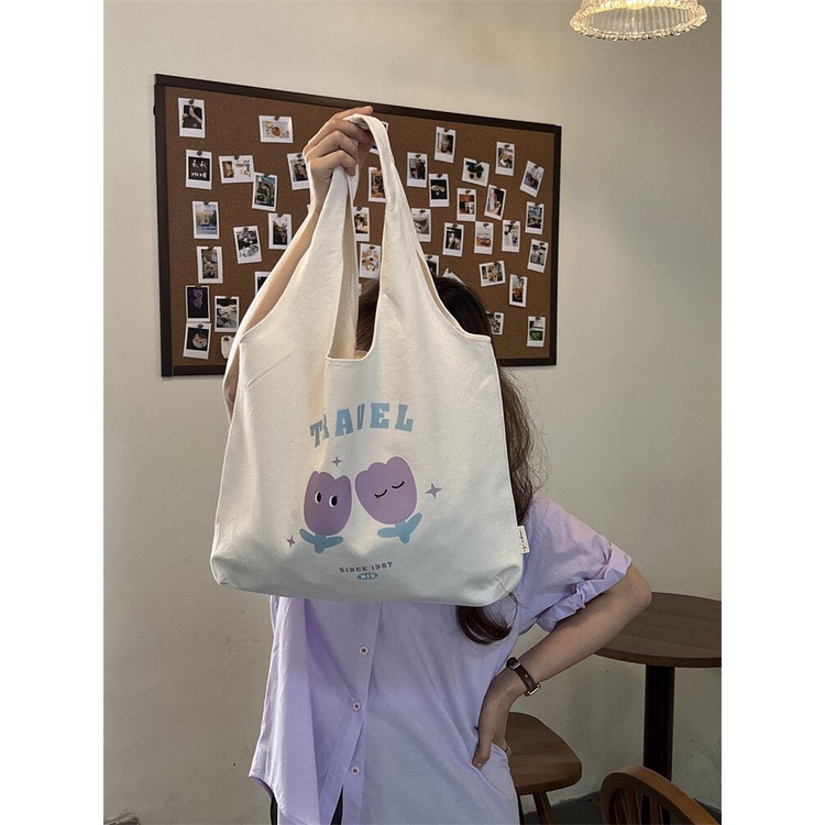 Túi Tote Vải Canvas Dạng Bầu Hoa Tím Dễ Thương Có Túi Con Thời Trang Ulzzang Hàn Quốc  MTT0088