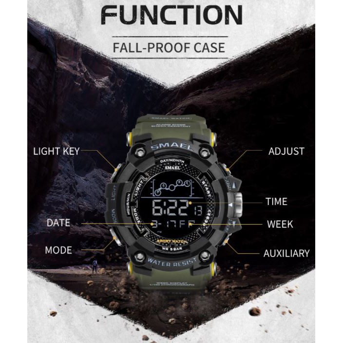 Đồng Hồ Điện Tử Thể Thao Nam Chính Hãng SMAEL JAPAN 1802 - Phong Cách Quân Đội | BigBuy360 - bigbuy360.vn