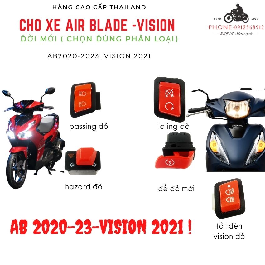 Công Tắc Chức năng Air blade 2020-23 ( AB 2020-2022) , Đèn Xe Vision 2021,Bán Lẻ Từng món Mã [ĐỎ THÁI]