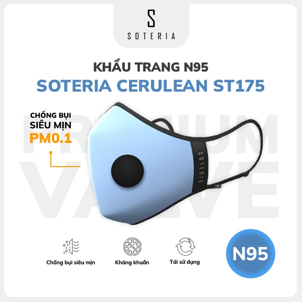 Khẩu trang thời trang Soteria Cerulean ST175 - N95 lọc 99% bụi mịn 0.1 micro - Size S,M,L