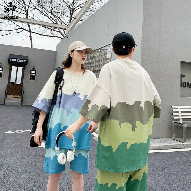 [Freeship] Set bộ quần áo nam nữ dạo phố, mặc nhà chất thun lạnh in 3D in loang cá tính thời trang NOBLE TP060