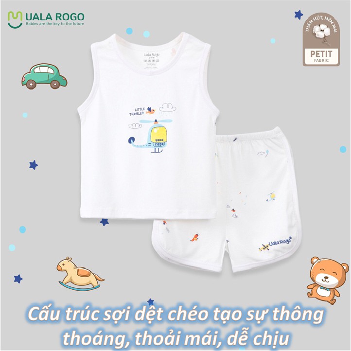 [UalaRogo 2222] Bộ Cộc Ba Lỗ Petit Siêu Mềm Mịn Cao Cấp Thấm Hút Tốt | In Hình Giao Thông | Bé Trai Bé Gái