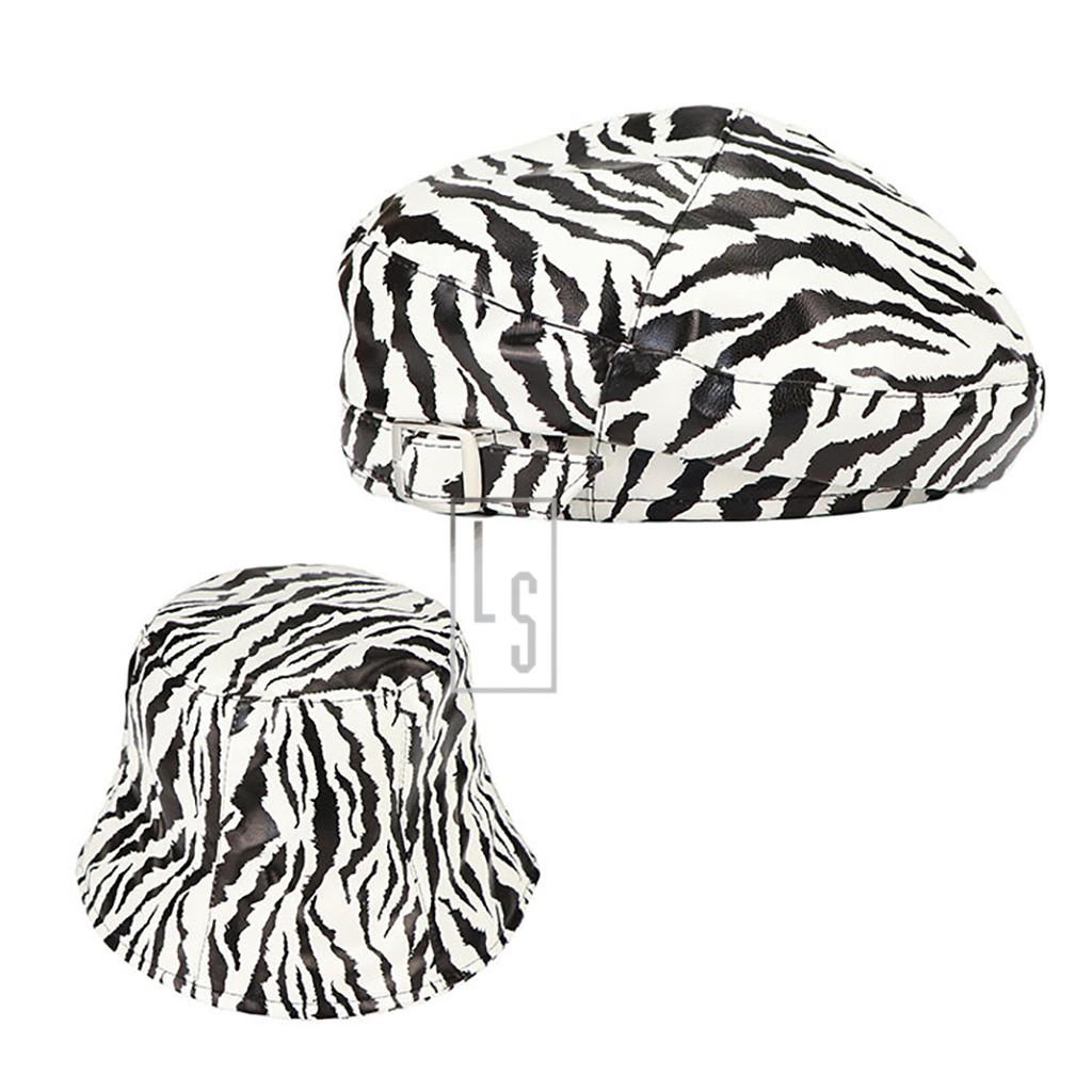 Nón Bucket Da Họa Tiết Ngựa Vằn - Mũ Beret Da Họa Tiết Ngựa Vằn
