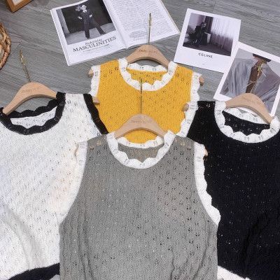 Áo Montoghi Đan Thỏ Sát Nách - Viền Bèo Sóng Xinh Xắn