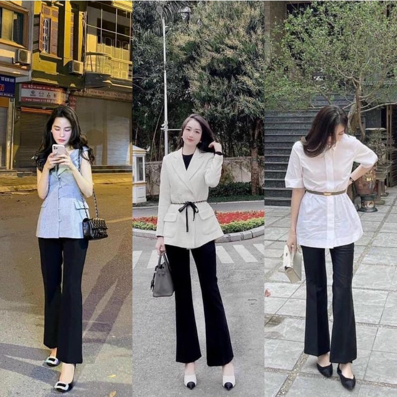 Quần vải ống loe khóa giữa