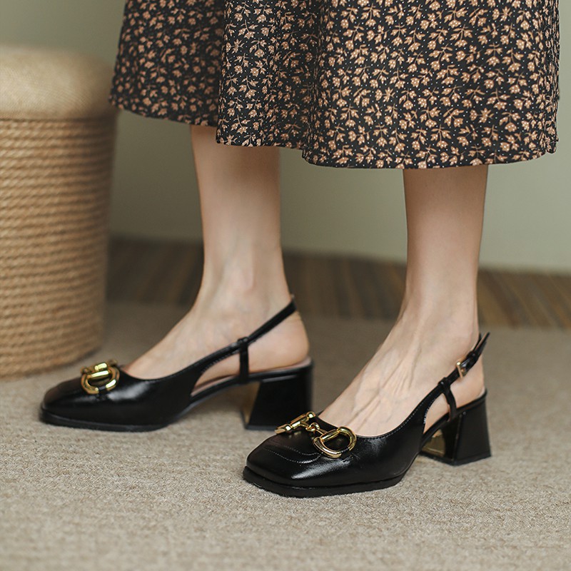 Giày da gót vuông đế mềm thời trang Hàn Quốc nữ tính 5cm