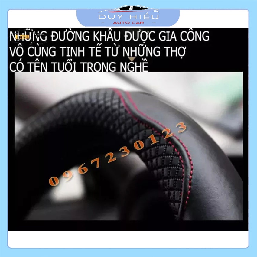 Bọc Vô Lăng Ô Tô Chất Liệu Da Đẹp, Chống Trượt Thoáng Khí Màu Đen Chỉ Đỏ Siêu Sang
