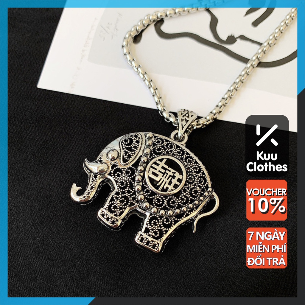 Vòng cổ nam nữ unisex dây chuyền Kuu Clothes màu bạc Titan đẹp phụ kiện thời trang - Vòng cổ Elephant Chain