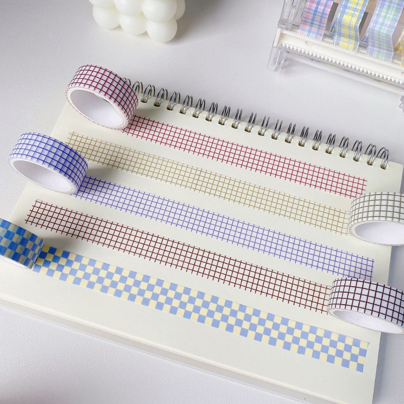 Cuộn Băng Washi 15mm Họa Tiết Kẻ Sọc Dễ Thương Dùng Trang Trí Sổ Tay / Album Ảnh