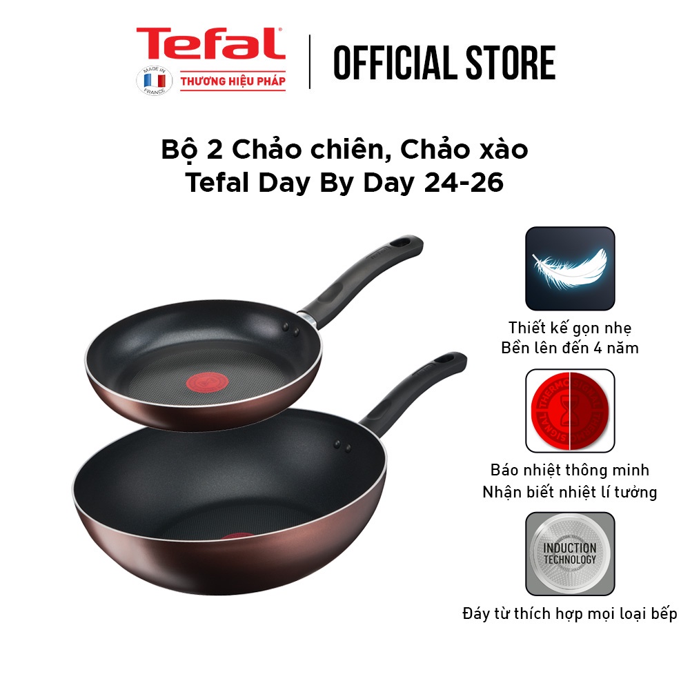 [LIFEMC11BPC -8% đơn 350K] Combo Tefal Day By Day Chảo chiên 24cm &amp; Chảo xào