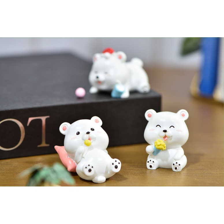Mô hình gấu trắng Bắc Cực mũm mĩm dễ thường trang trí tiểu cảnh, móc khóa, terrarium, DIY